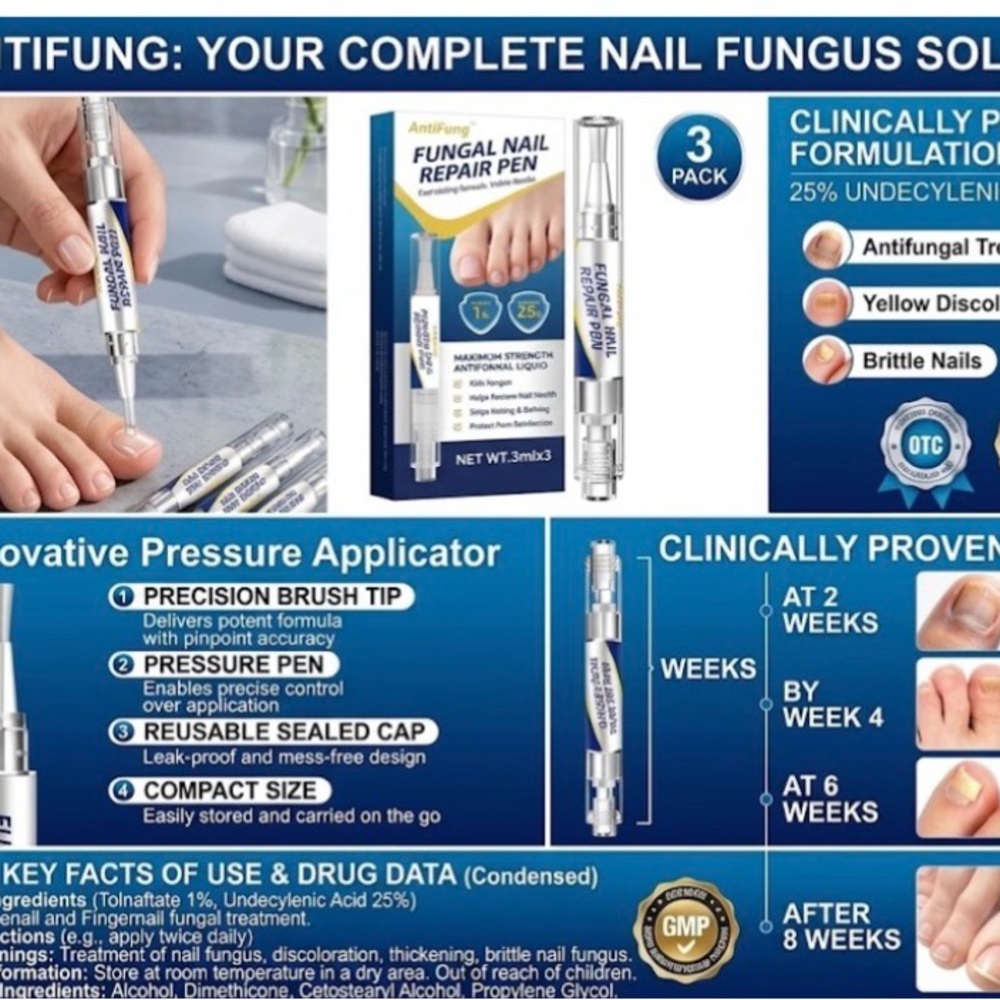 Toenail Fungus Treatment Pen 25% Undecylenic Acid 3 Applicators 3mL Each New